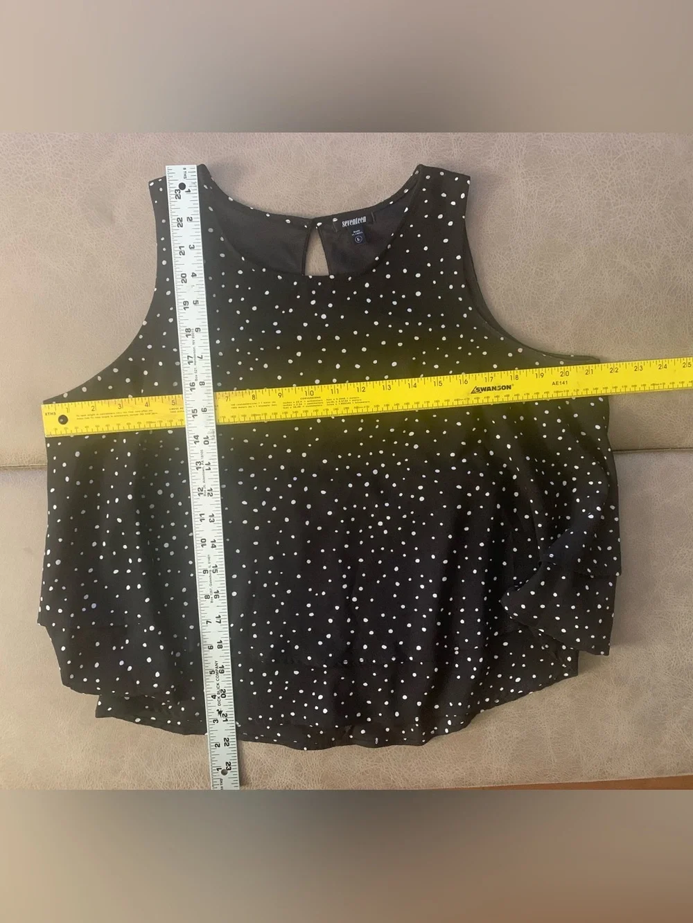 Seventeen Womens Black Polka Dot Sleeveless Tiered Flowy Top Size Large